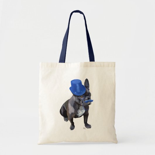 Bulldog mit Blue Top Hat und Mustache Tragetasche (Vorne)