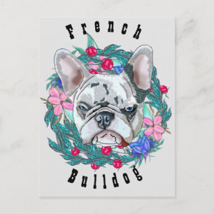 Bulldog mit Blume Postkarte