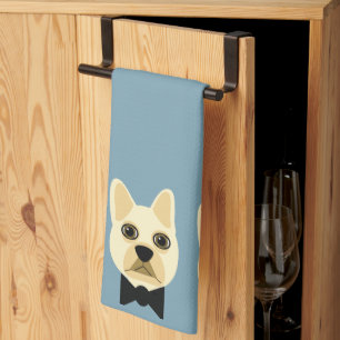 Bulldog mit Bowtie Blue Geschirrtuch