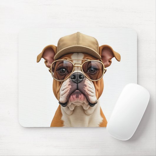 Bulldog mit einer Cap und Sonnenbrille Mousepad (Mit Mouse)