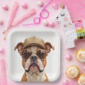 Bulldog mit einer Cap und Sonnenbrille Pappteller (Party)