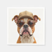 Bulldog mit einer Cap und Sonnenbrille Serviette (Vorderseite)