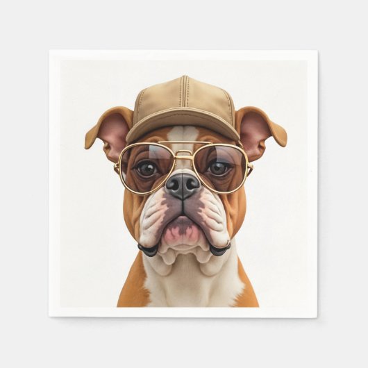 Bulldog mit einer Cap und Sonnenbrille Serviette (Vorderseite)