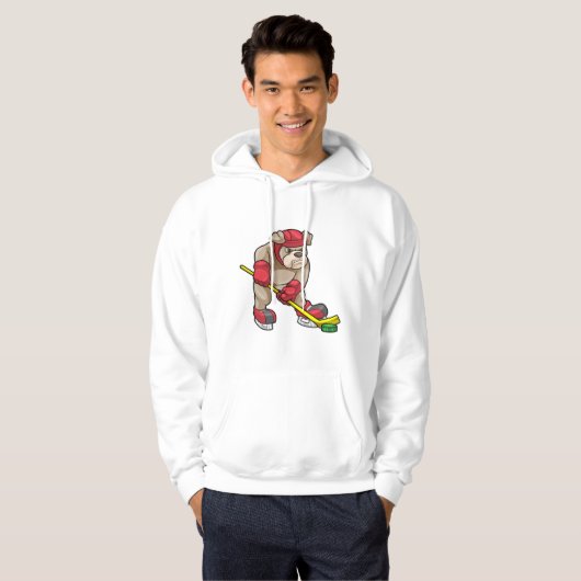 Bulldog mit Eishockey und Eishockeyschläger Hoodie (Vorne ganz)