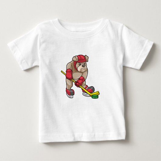 Bulldog mit Eishockey und Hockeyschläger Baby T-shirt (Vorderseite)