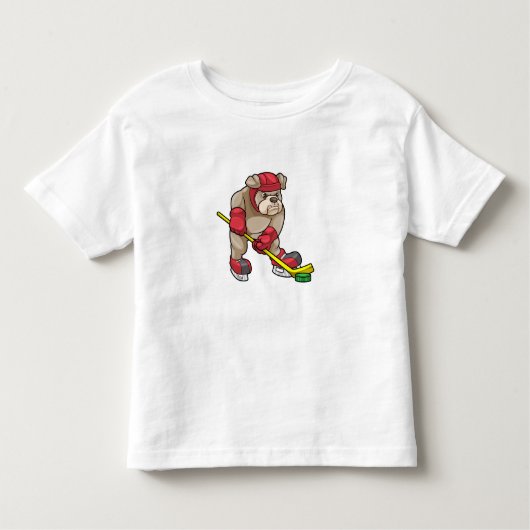 Bulldog mit Eishockey und Hockeyschläger Kleinkind T-shirt (Vorderseite)
