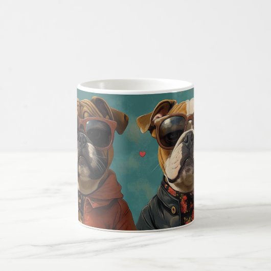 Bulldog mit Herz-Rose Valentinstag Kaffeetasse (Mittel)