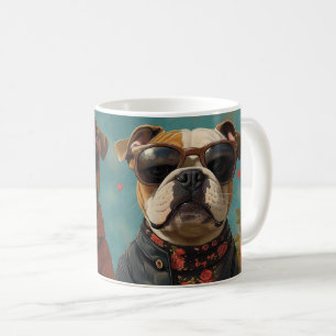 Bulldog mit Herz Rosen Valentinstag Kaffeetasse