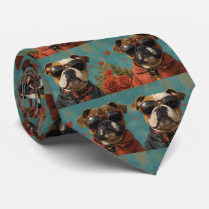 Bulldog mit Herz Rosen Valentinstag Krawatte