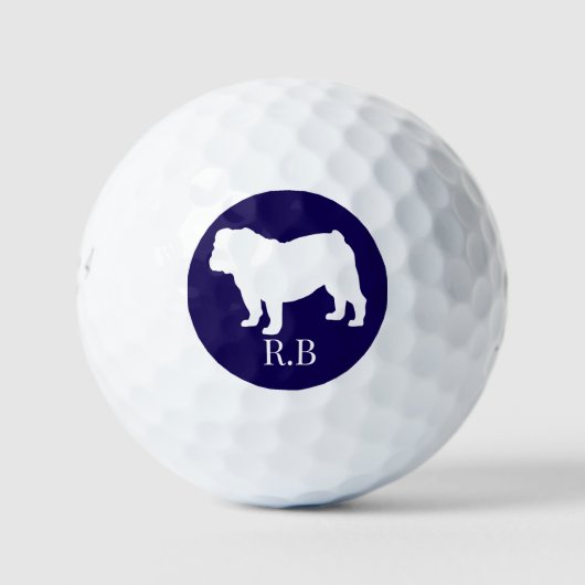 Bulldog Mit Monogramm Blue Navy Custom Golf Golfball (Vorderseite)