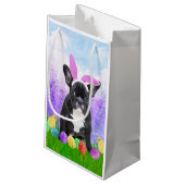Bulldog mit Ostereiern Bunny Chicks Kleine Geschenktüte (Rückseite Schrägansicht)