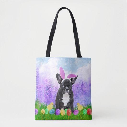 Bulldog mit Ostereiern Bunny Chicks Tasche (Vorderseite)