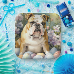 Bulldog mit Ostereiern Feiertag Pappteller