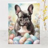 Bulldog mit Ostereiern Karte (Gelbe Blume)