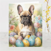 Bulldog mit Ostereiern Karte (Gelbe Blume)