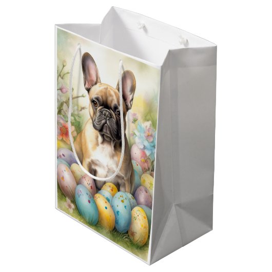 Bulldog mit Ostereiern Mittlere Geschenktüte (Rückseite Schrägansicht)