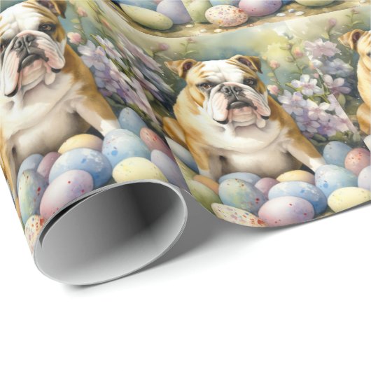 Bulldog mit Ostereiern Urlaub Geschenkpapier (Rolleneckpunkt)