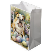 Bulldog mit Ostereiern Urlaub Mittlere Geschenktüte (Rückseite Schrägansicht)