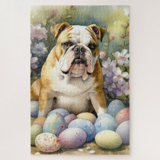 Bulldog mit Ostereiern Urlaub Puzzle (Vertikal)