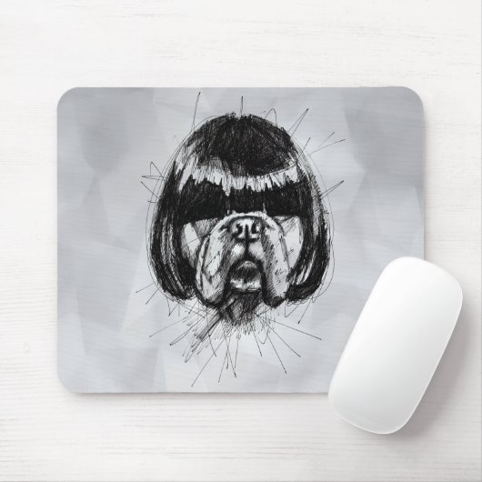 Bulldog mit Perücke (Stil 4) Fine Art Mousepad (Mit Mouse)