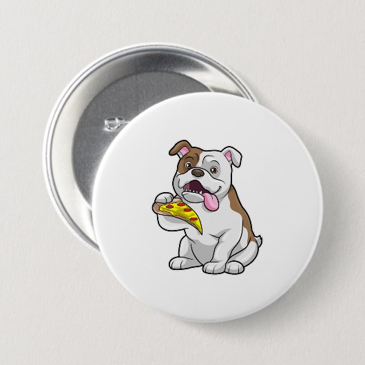Bulldog mit Pizza-Stück Button (Vorne & Hinten)