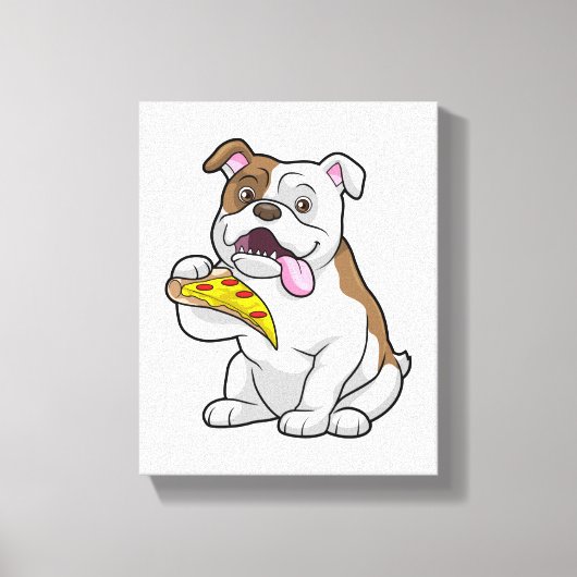 Bulldog mit Pizza-Stück Leinwanddruck (Vorderseite)