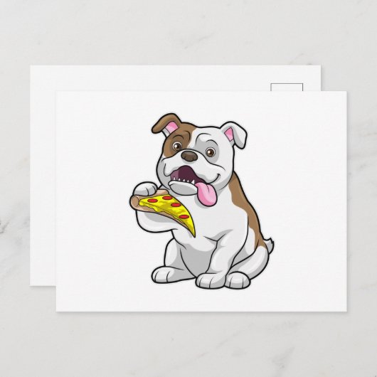 Bulldog mit Pizza-Stück Postkarte (Vorne/Hinten)