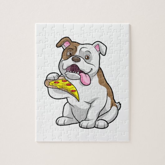 Bulldog mit Pizza-Stück Puzzle (Vertikal)