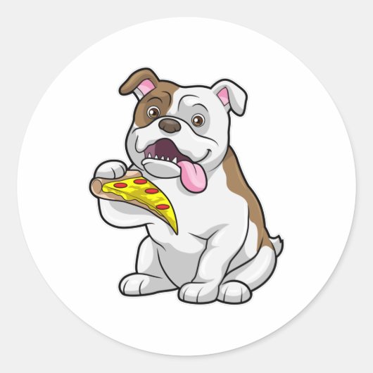 Bulldog mit Pizza-Stück Runder Aufkleber (Vorderseite)