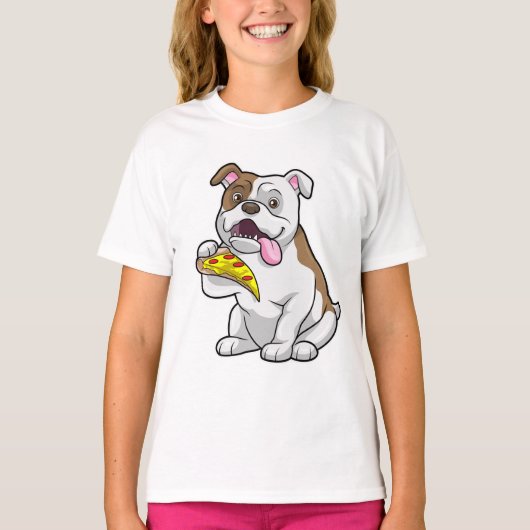 Bulldog mit Pizza-Stück T-Shirt (Vorderseite)