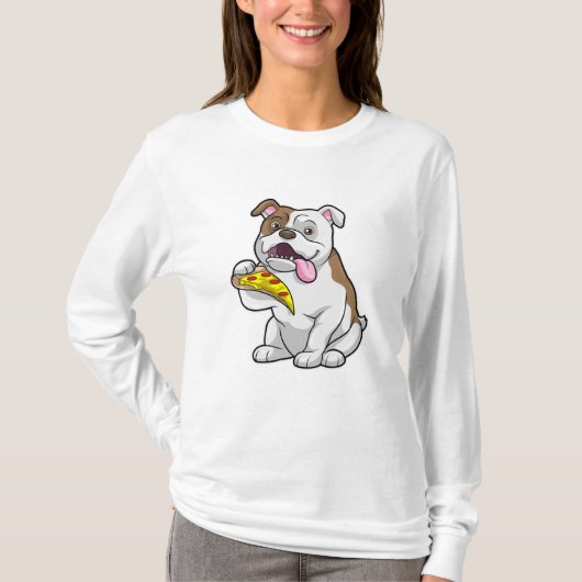 Bulldog mit Pizza-Stück T-Shirt (Vorderseite)