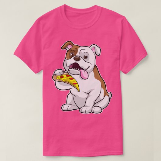 Bulldog mit Pizza-Stück T-Shirt (Design vorne)