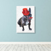 Bulldog mit Red Top Hat und Mustache Leinwanddruck (Insitu (Holzboden))