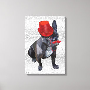Bulldog mit Red Top Hat und Mustache Leinwanddruck