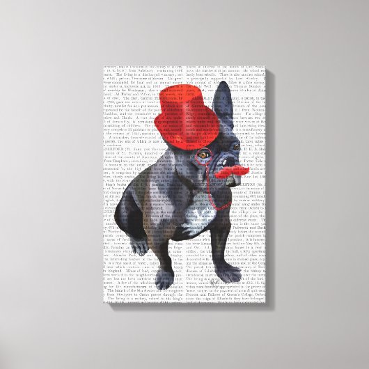 Bulldog mit Red Top Hat und Mustache Leinwanddruck (Vorderseite)