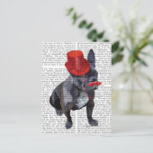 Bulldog mit Red Top Hat und Mustache Postkarte (Stehend Vorderseite)