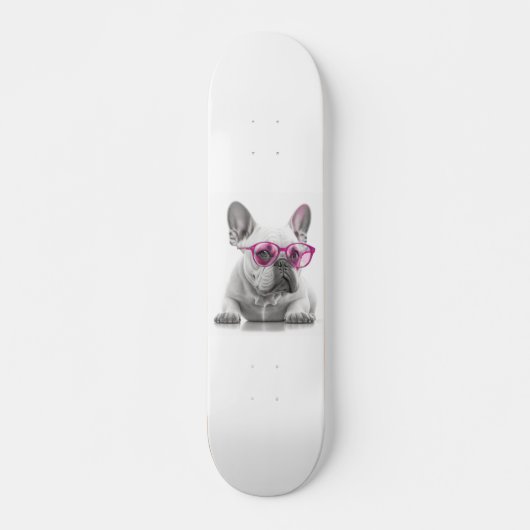 Bulldog mit rosa Brille Skateboard (Vorne)