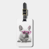 Bulldog mit rosa Brillengepäck Gepäckanhänger (Vorderseite vertikal)