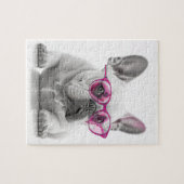Bulldog mit rosa Brillenpuzzle Puzzle (Horizontal)