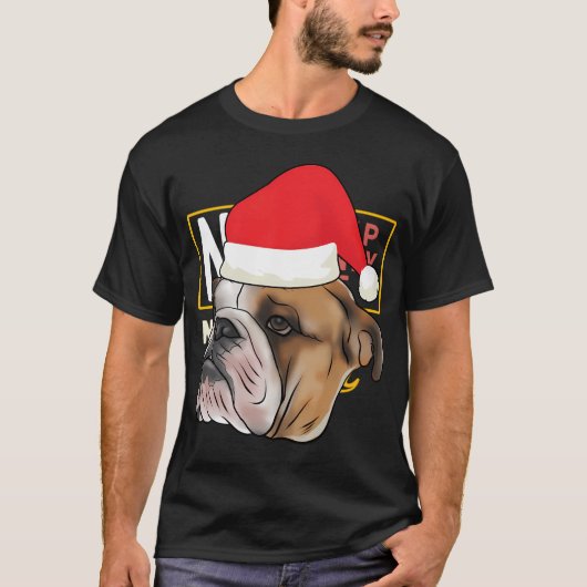 Bulldog mit Santa Claus Hat Dog Lover Chr T-Shirt (Vorderseite)