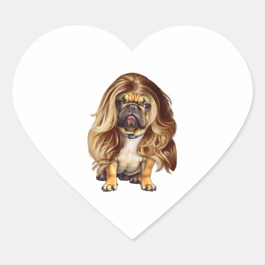 Bulldog mit schönem Haar Herz-Aufkleber (Vorderseite)