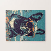 Bulldog mit Sonnenbrille an einem tropischen Stran Puzzle (Horizontal)