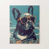 Bulldog mit Sonnenbrille an einem tropischen Stran Puzzle (Vertikal)