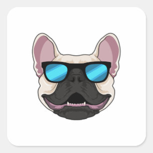 Bulldog mit Sonnenbrille Quadratischer Aufkleber