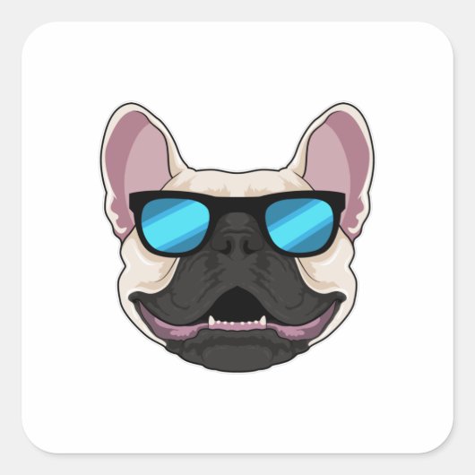 Bulldog mit Sonnenbrille Quadratischer Aufkleber (Vorderseite)