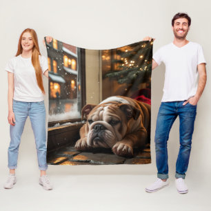 Bulldog mit Weihnachtsbeleuchtung Urlaub Fleecedecke