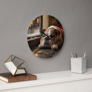 Bulldog mit Weihnachtsbeleuchtung Urlaub Große Wanduhr