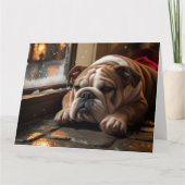 Bulldog mit Weihnachtsbeleuchtung Urlaub Karte (Vorderseite)