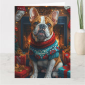 Bulldog mit Weihnachtsgeschenken Feuerplatz Karte (Vorderseite)