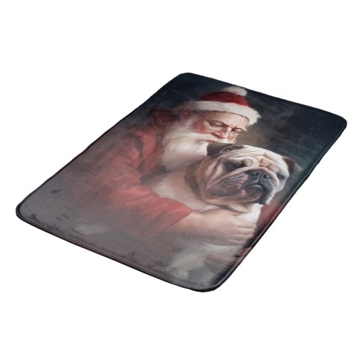Bulldog mit Weihnachtsmann Badematte (Schrägansicht)